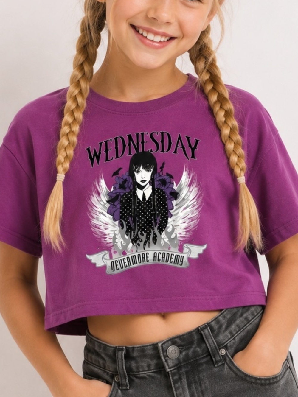 🆓 $0 WITH PURCHASE - OLD NAVY NWT Wednesday Graphic Tee Purple Kids Sz Large 10